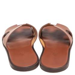 Hermes Tan Leather Izmir Flat Slides Size 40.5