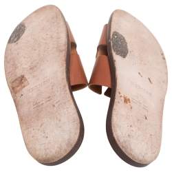 Hermes Tan Leather Izmir Flat Slides Size 40.5