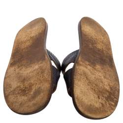 Pre Owned Hermés Navy Blue Lizard Embossed Leather Izmir Flat Slides Size 44.5