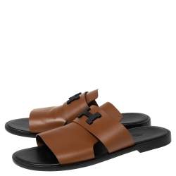 Pre Owned Hermés Brown Leather Izmir Sandals Size 44