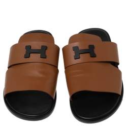 Pre Owned Hermés Brown Leather Izmir Sandals Size 44