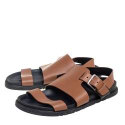 Hermes Brown Leather Corentin Flat Slingback Sandals Size 42.5