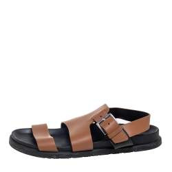 Hermes Brown Leather Corentin Flat Slingback Sandals Size 42.5