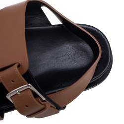 Hermes Brown Leather Corentin Flat Slingback Sandals Size 42.5