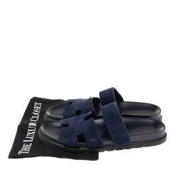 Pre Owned Hermès Navy Blue Suede Flat Sandals Size 42