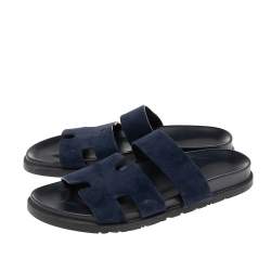 Pre Owned Hermès Navy Blue Suede Flat Sandals Size 42