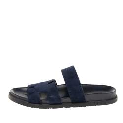 Pre Owned Hermès Navy Blue Suede Flat Sandals Size 42
