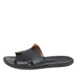 Hermes Blue Leather Izmir Slide Sandals 41