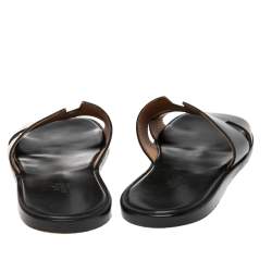 Hermes Black Leather Izmir Flat Slides Size 43.5
