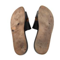 Hermes Black Leather Izmir Flat Slides Size 43.5