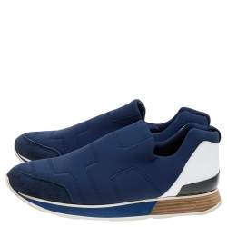 Hermes Blue Neoprene and Leather Slip On Sneakers Size 43.5