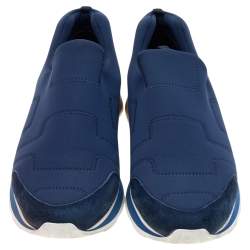 Hermes Blue Neoprene and Leather Slip On Sneakers Size 43.5