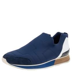 Hermes Blue Neoprene and Leather Slip On Sneakers Size 43.5