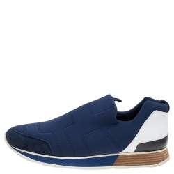 Hermes Blue Neoprene and Leather Slip On Sneakers Size 43.5