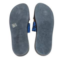 Hermes Blue/Black Leather Peinture Fraiche Print Izmir Flat Slides Size 43