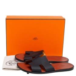 Hermes Black Leather Izmir Flat Sandals Size 47