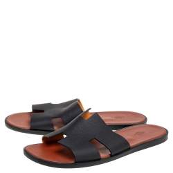 Hermes Black Leather Izmir Flat Sandals Size 47