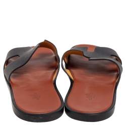 Hermes Black Leather Izmir Flat Sandals Size 47