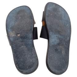 Hermes Black Leather Izmir Flat Sandals Size 47