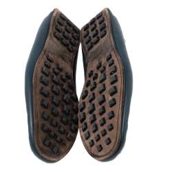 Pre Owned Hermes Navy Blue Leather Bow Detail Driver Loafers Size 41.5