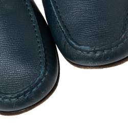 Pre Owned Hermes Navy Blue Leather Bow Detail Driver Loafers Size 41.5