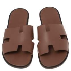 Hermes Tan Leather Izmir Flat Slides Size 46