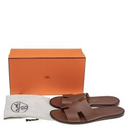 Hermes Tan Leather Izmir Flat Slides Size 46