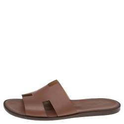 Hermes Tan Leather Izmir Flat Slides Size 46