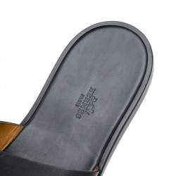 Hermes Black Leather Izmir Flat Slides Size 45
