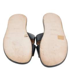 Hermes Black Leather Izmir Flat Slides Size 45