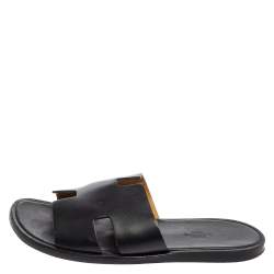 Hermes Black Leather Izmir Flat Slides Size 40
