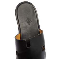 Hermes Black Leather Izmir Flat Slides Size 40
