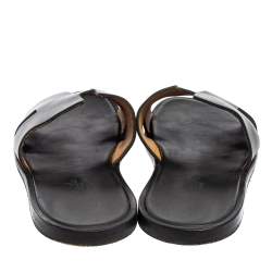 Hermes Black Leather Izmir Flat Slides Size 40