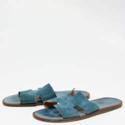 Hermes Blue Suede Izmir Flat Slides Size 44