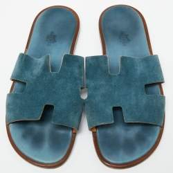 Hermes Blue Suede Izmir Flat Slides Size 44