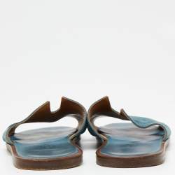 Hermes Blue Suede Izmir Flat Slides Size 44