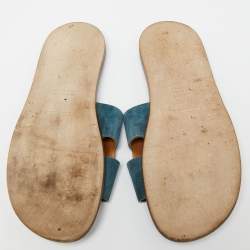Hermes Blue Suede Izmir Flat Slides Size 44