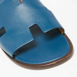 Hermes Blue Leather  Izmir  Flat Sandals Size 43
