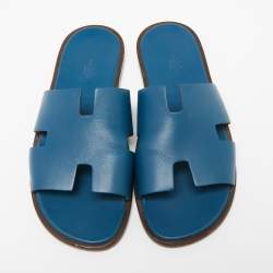 Hermes Blue Leather  Izmir  Flat Sandals Size 43