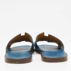 Hermes Blue Leather  Izmir  Flat Sandals Size 43