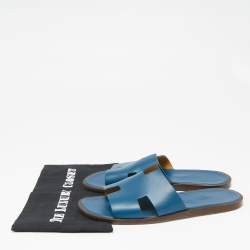 Hermes Blue Leather  Izmir  Flat Sandals Size 43