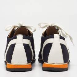 Hermes Navy Blue/White Leather And Canvas Tie Break Low Top Sneakers Size 41 