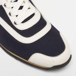 Hermes Navy Blue/White Leather And Canvas Tie Break Low Top Sneakers Size 41 