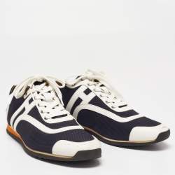 Hermes Navy Blue/White Leather And Canvas Tie Break Low Top Sneakers Size 41 