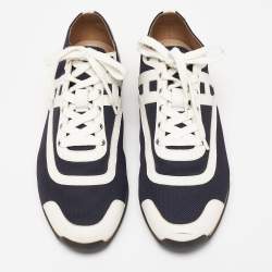 Hermes Navy Blue/White Leather And Canvas Tie Break Low Top Sneakers Size 41 