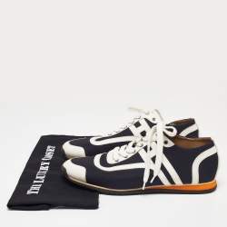 Hermes Navy Blue/White Leather And Canvas Tie Break Low Top Sneakers Size 41 