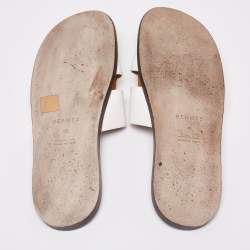Hermes White Leather Izmir Flat Slides Size 46