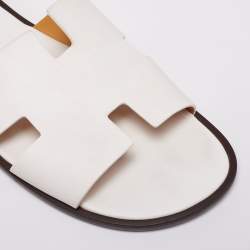 Hermes White Leather Izmir Flat Slides Size 46