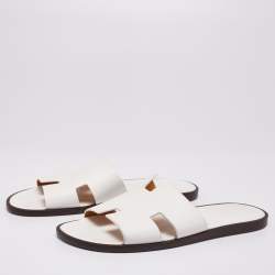 Hermes White Leather Izmir Flat Slides Size 46