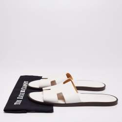 Hermes White Leather Izmir Flat Slides Size 46